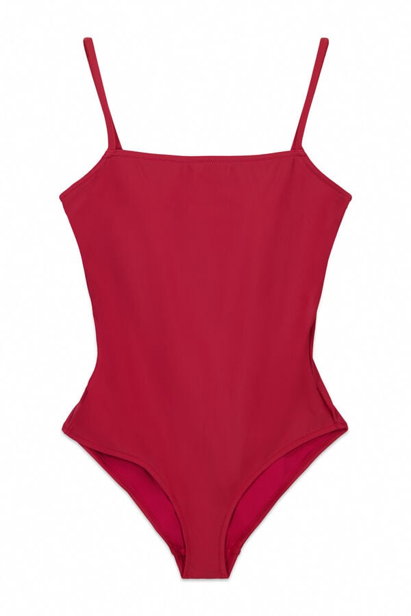 Cortefiel Square neck sculpting swimsuit Red