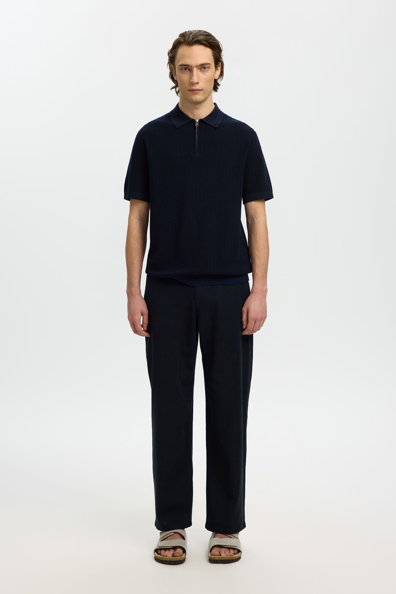 Selected Polo de punto con media cremallera