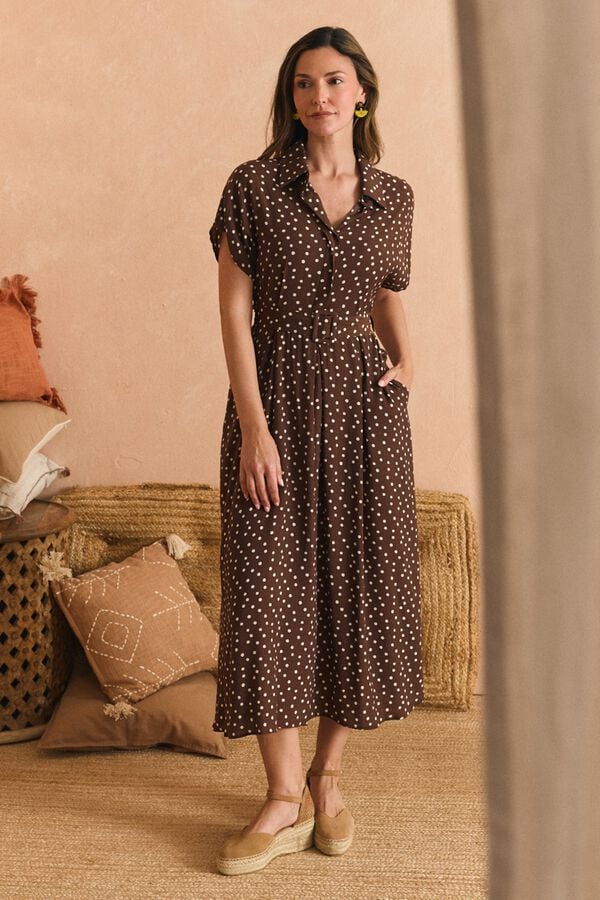 Pol&iacute;n Et Moi Vestido midi Vela Castanho