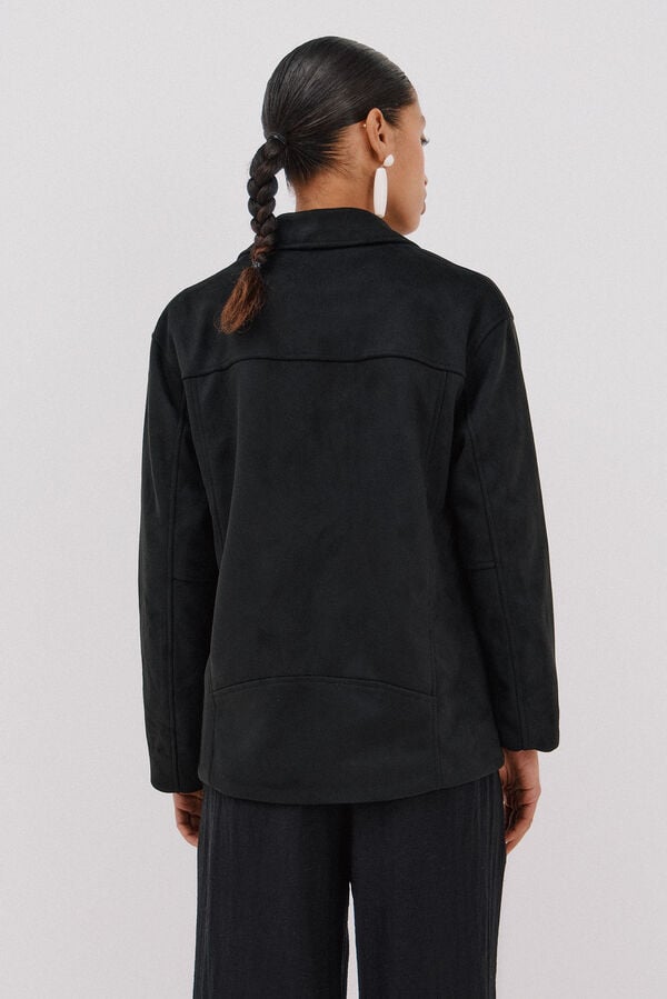 Cortefiel Faux suede biker jacket Black