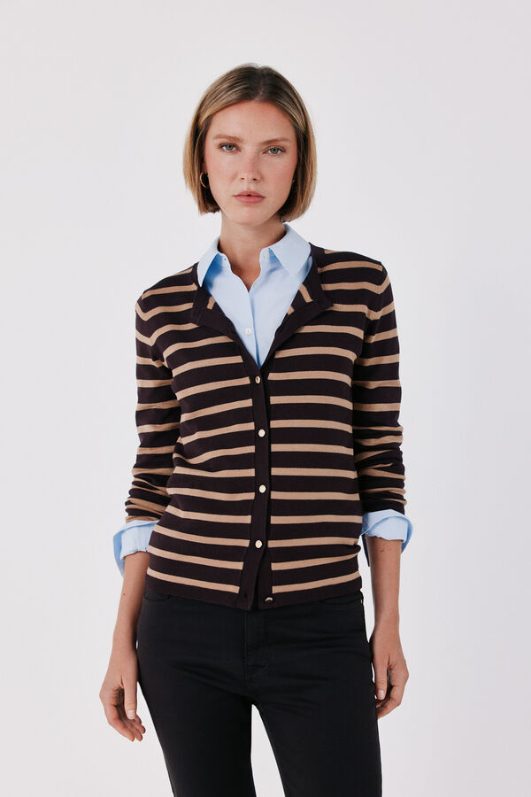 Cortefiel Striped knit jacket Dark brown