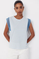 Cortefiel Guipure sleeve -shirt Blue