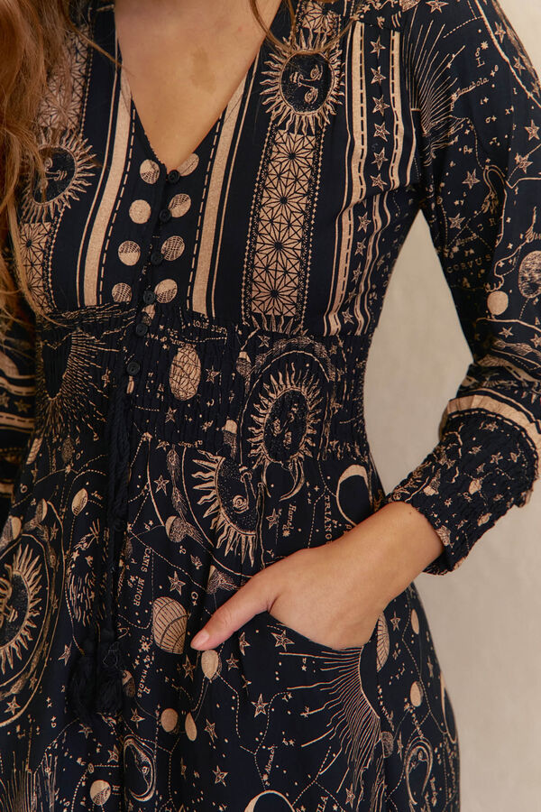Jaase Vestido longo Sabrina com estampado Astrid Preto