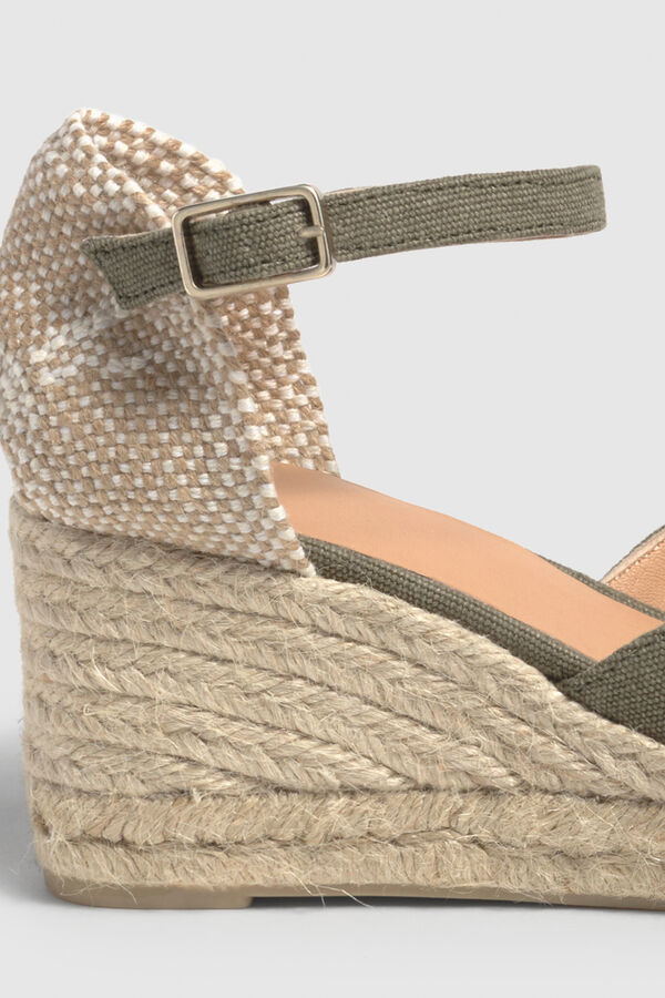 Cortefiel Bianca wedge sandal made in canvas Kaki