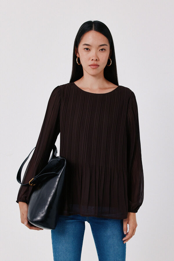 Cortefiel Pleated blouse Dark brown