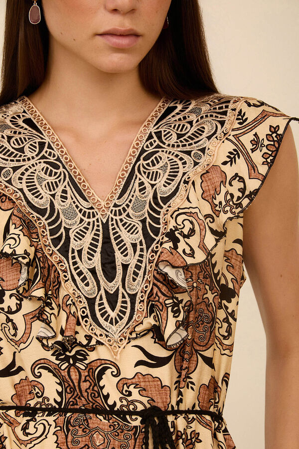 Meisie Paisley print long dress Brown