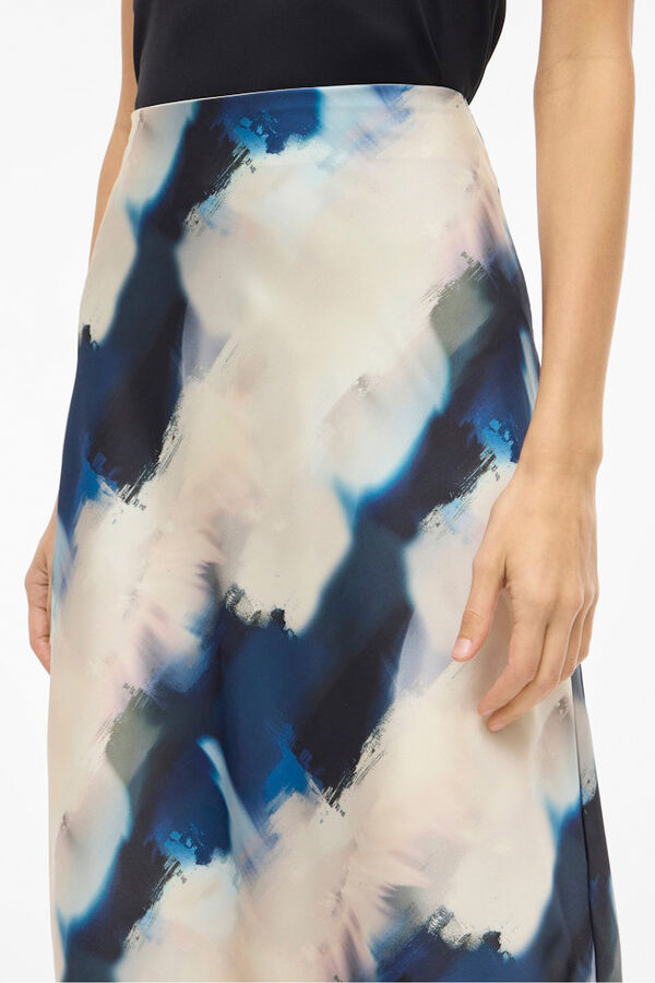 Vila Saia midi acetinada estampada Azul