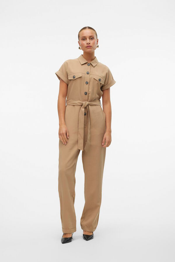 Cortefiel Short-sleeved jumpsuit  Dark brown