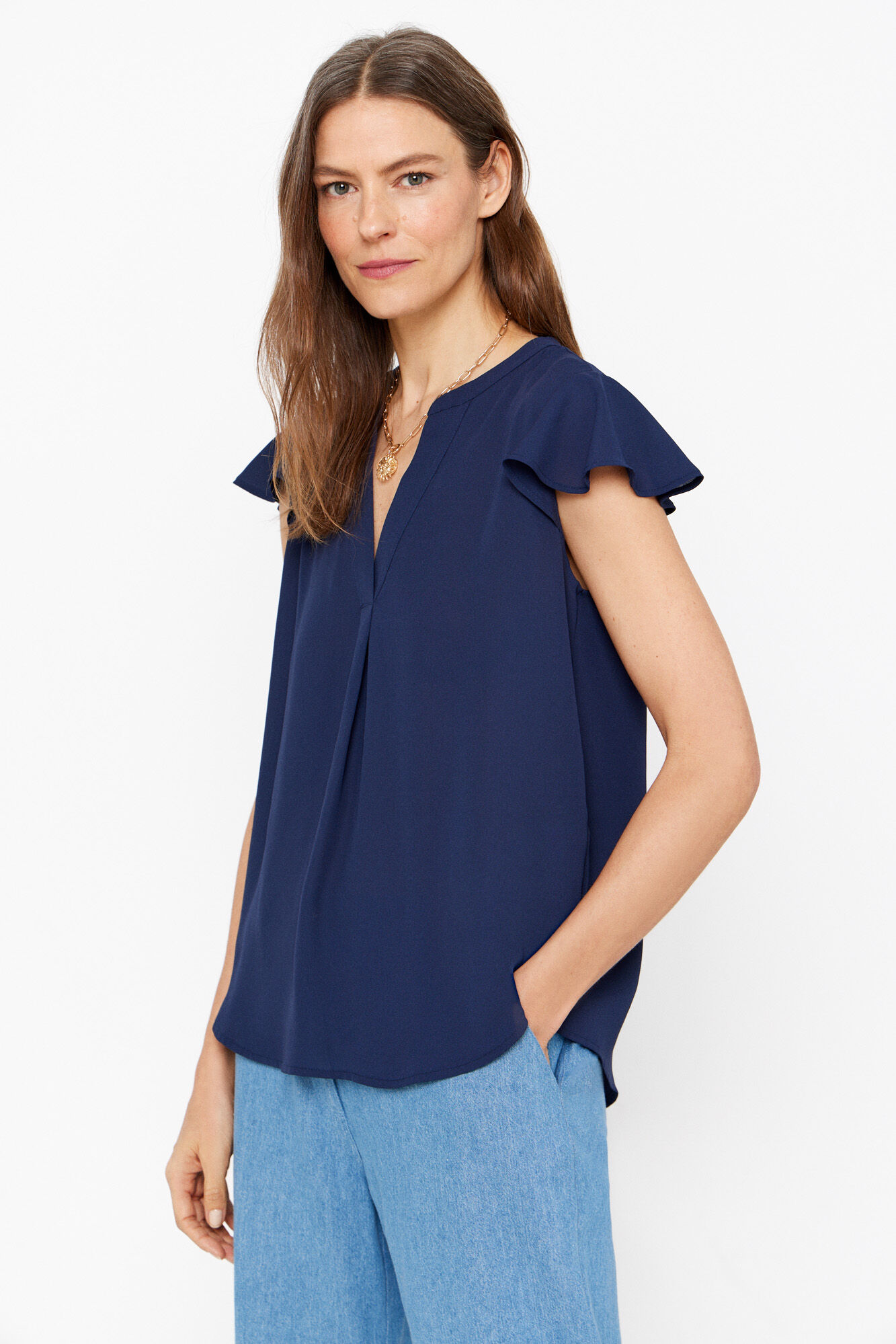 Blusa manga volante sales