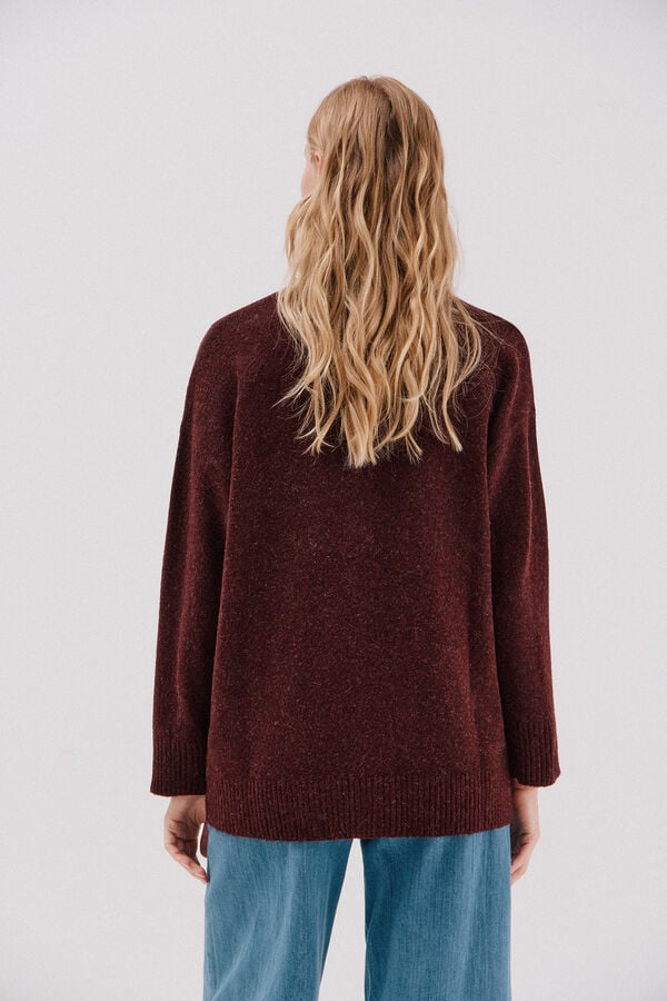 Cortefiel Cardigan largo bolsillos Vino