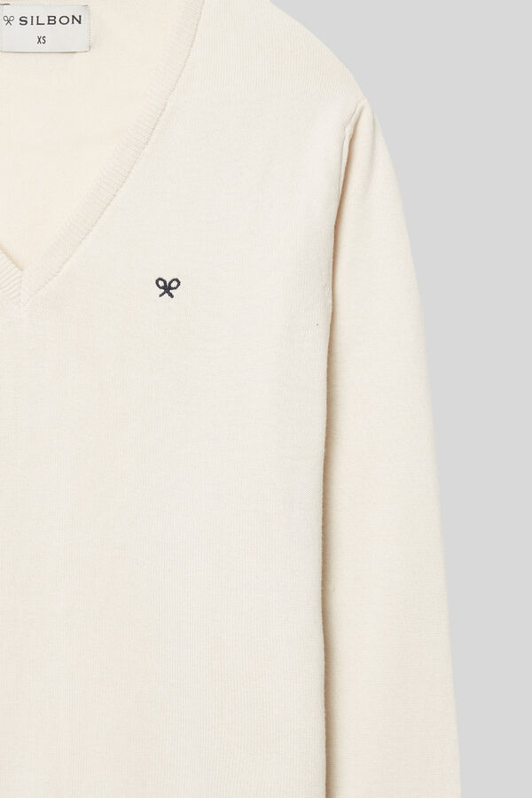Silbon Plain light beige V-neck jumper Beige