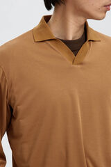 Selected Polo manga larga de algodón orgánico Marrón oscuro