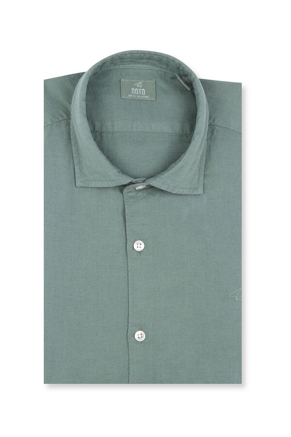 OOTO Camisa manga comprida em algod&atilde;o e linho Verde