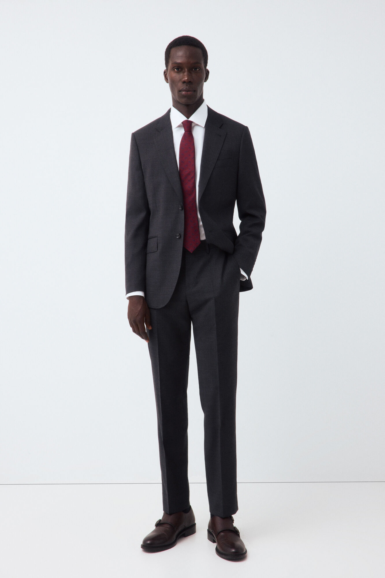 Cortefiel Grey smart fabric plaid slim blazer