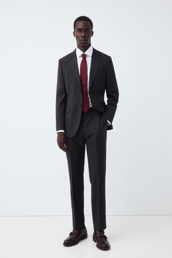 Cortefiel Grey smart fabric plaid slim blazer Dark grey