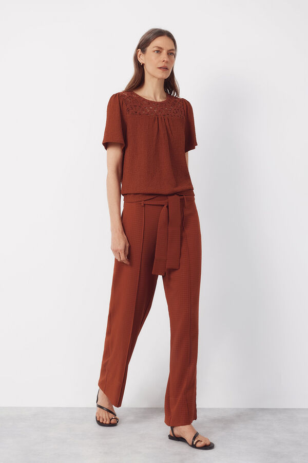 Cortefiel Structured fluid trousers Brown