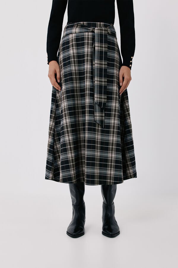 Cortefiel Plaid midi skirt Printed blue