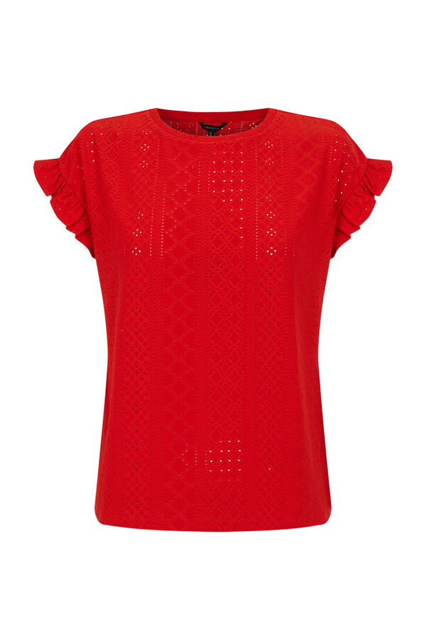 Cortefiel Jersey-knit T-shirt with openwork detail Red