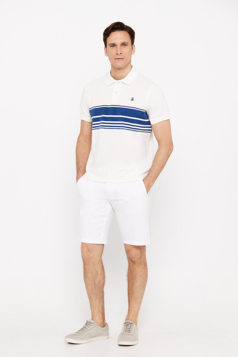 Cortefiel Striped patterned polo shirt Ivory