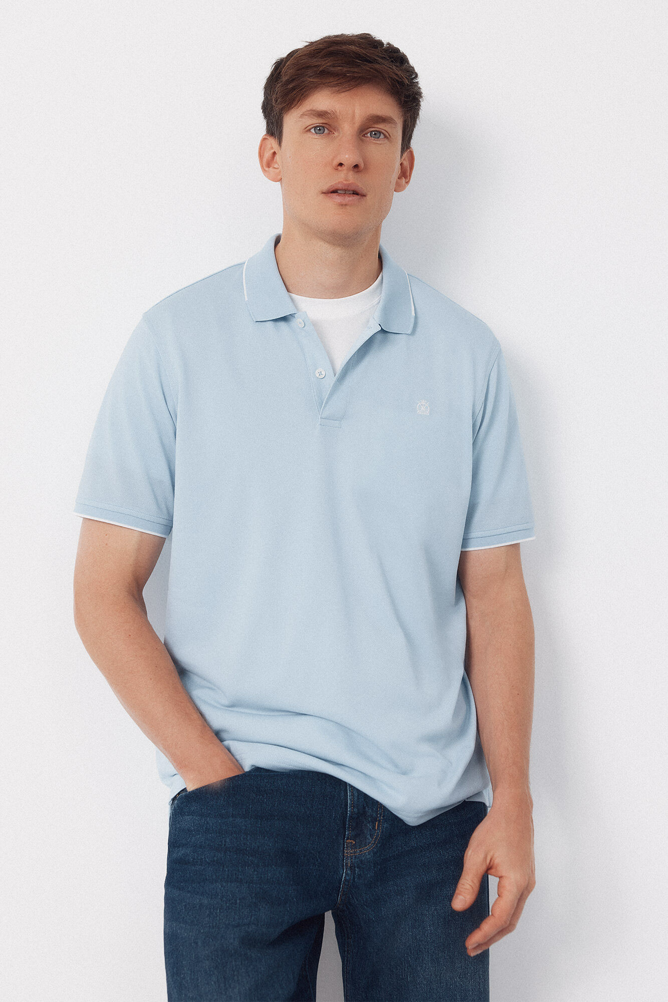 Cortefiel Coolmax&reg; jacquard collar polo shirt