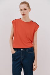 Cortefiel T-shirt with crochet detail Red