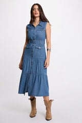 Morgan Vestido comprido reto em ganga Azul