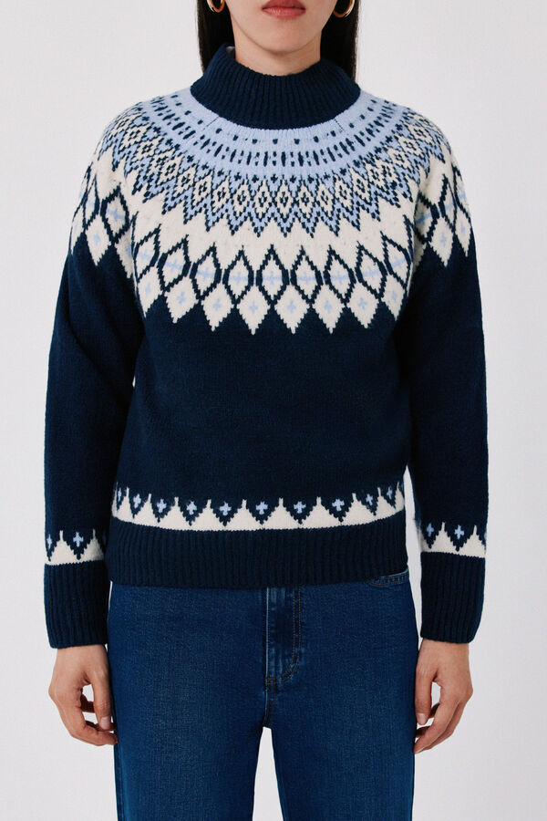 Cortefiel Positional jacquard jumper Navy