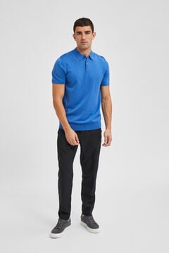 Cortefiel Men's short-sleeved jersey-knit polo shirt Blue