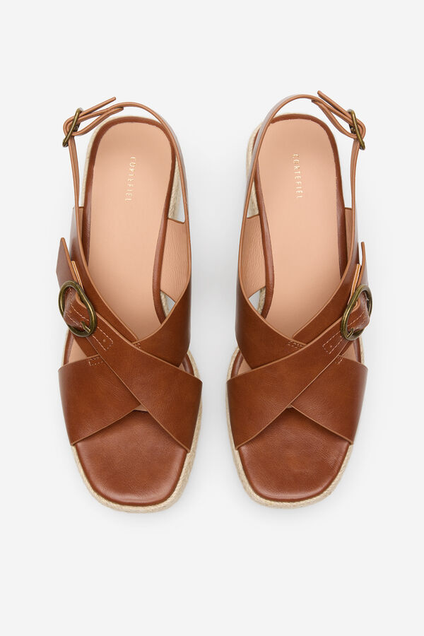 Cortefiel Crossed wedge sandal Brown