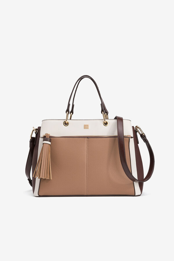 Vilanova Tricolor Leather Effect City Handbag, bag Beige