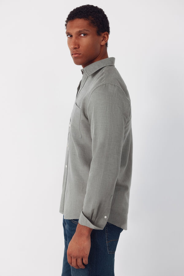 Cortefiel Plain linen cotton shirt Kaki