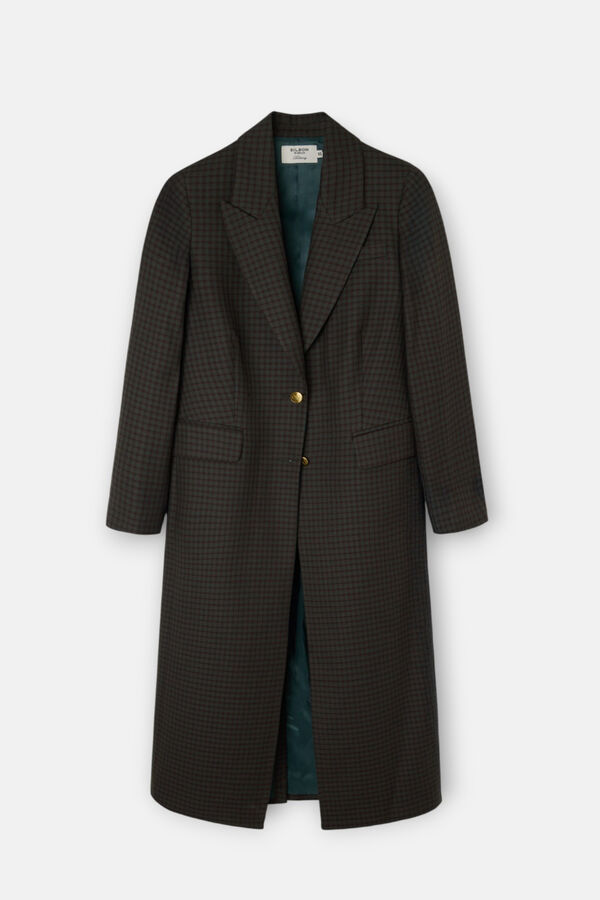 Silbon Sobretudo xadrez longo clássico Verde