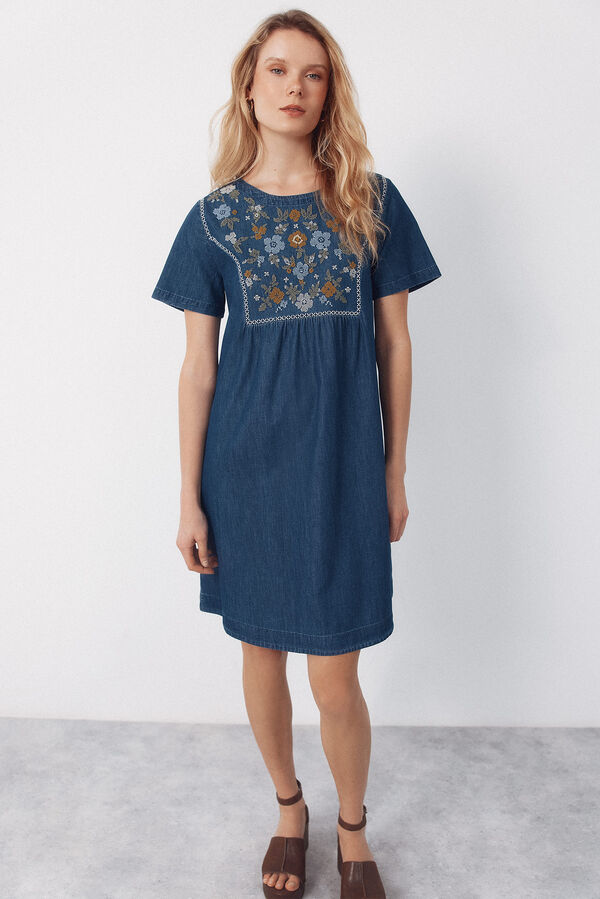 Cortefiel Embroidered dress Blue