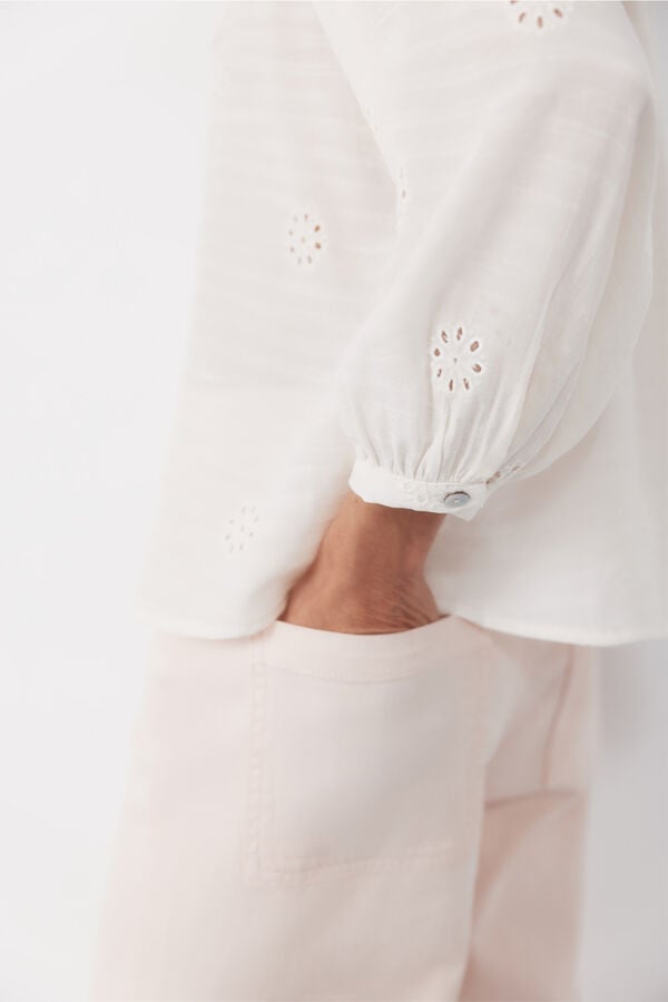 Cortefiel Embroidered blouse Ivory