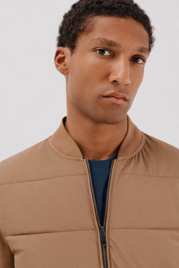 Cortefiel Cárdigan bomber tejido combinado Camel