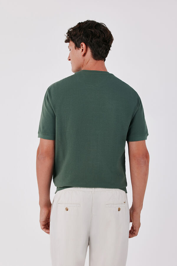 Cortefiel Piqu&eacute; fabric basic T-shirt Kaki