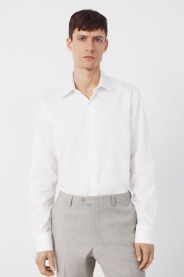 Cortefiel Plain tencel cotton dress shirt White