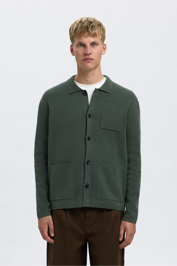 Selected Casaco casaco de malha de algodão orgânico com bolsos.  Verde