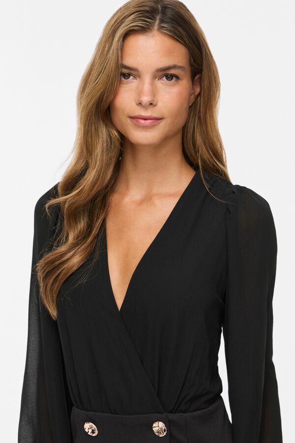 Vila Vestido curto cruzado com bot&otilde;es Preto