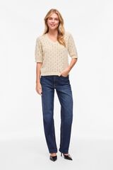 Vila Cotton openwork knit top Beige