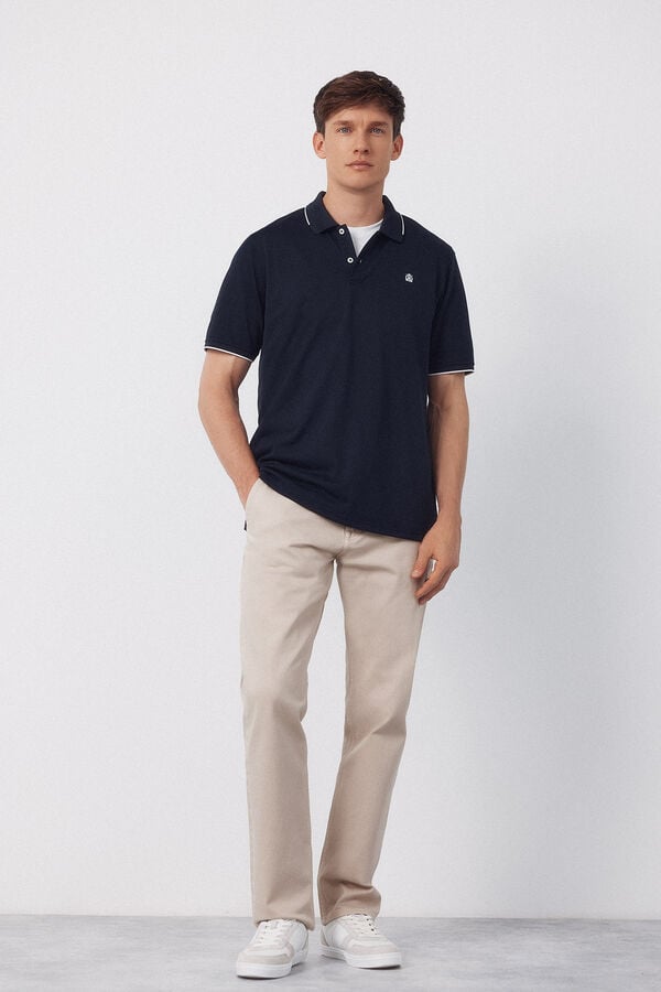 Cortefiel Coolmax&reg; jacquard collar polo shirt Navy