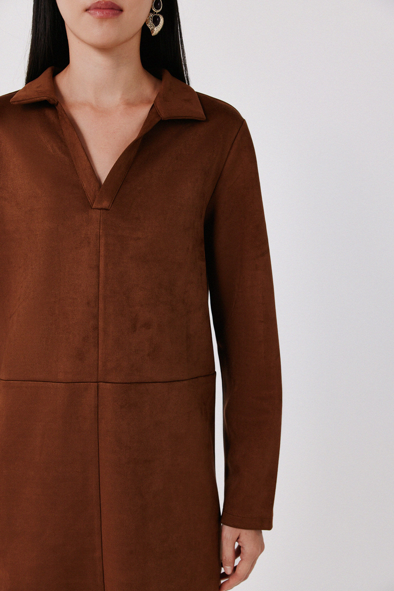Cortefiel Faux suede polo neck dress