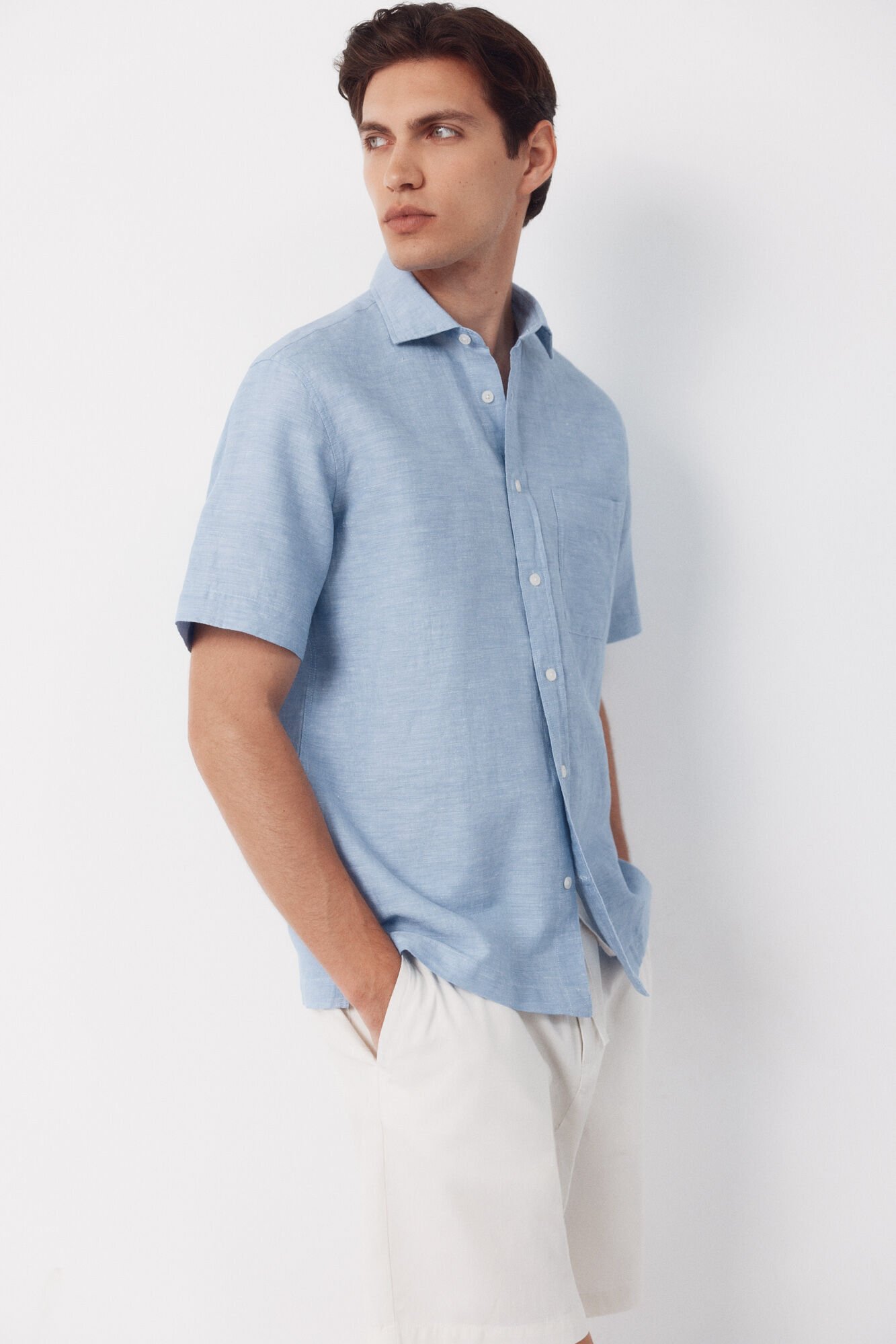 Cortefiel Camisa algod&oacute;n lino lisa manga corta