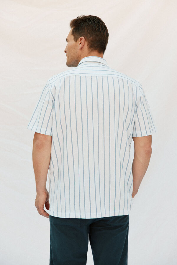 Cortefiel Camiseta riscas de algodão e linho de manga curta Azul