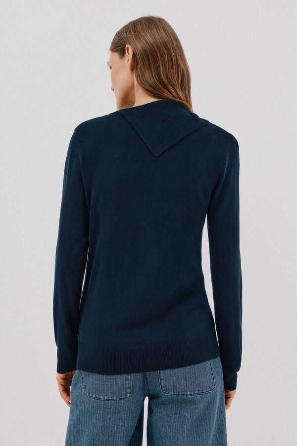 Cortefiel Button neck jumper Navy