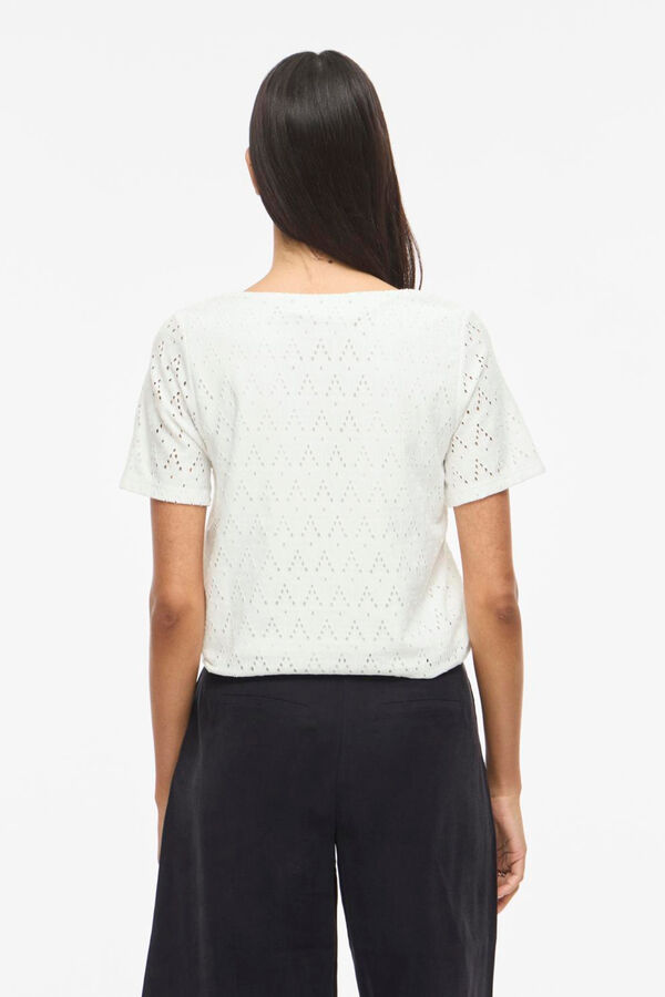 Vila Cotton openwork short sleeve top White