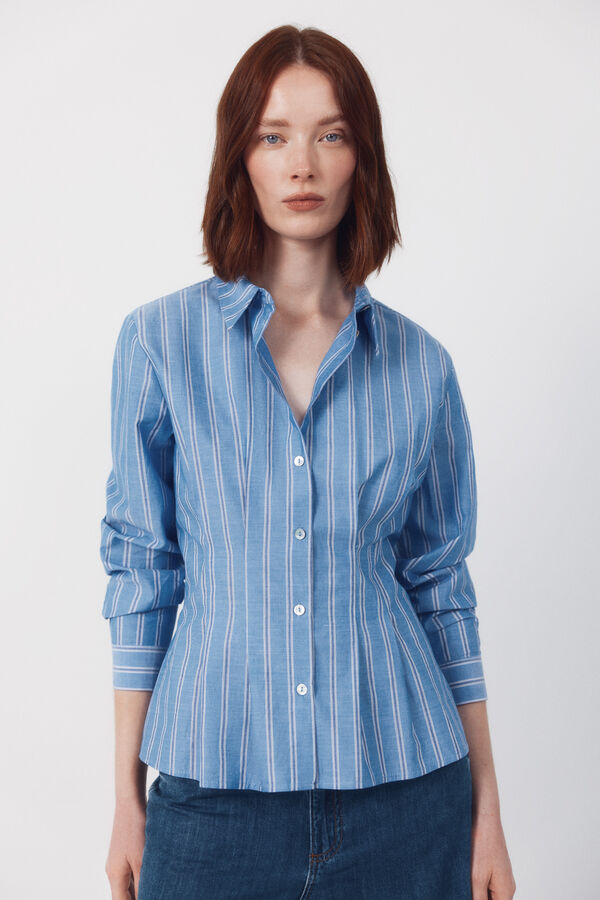 Cortefiel Fitted striped shirt Printed blue