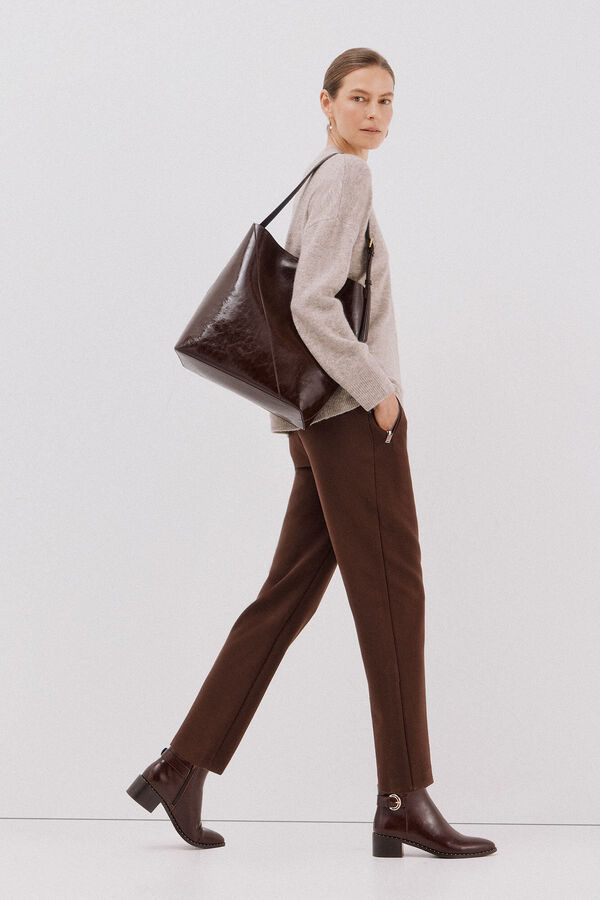 Cortefiel Zippered pants Dark brown