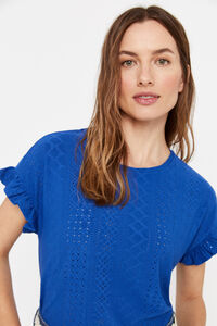 Cortefiel Textured jersey-knit openwork T-shirt Blue