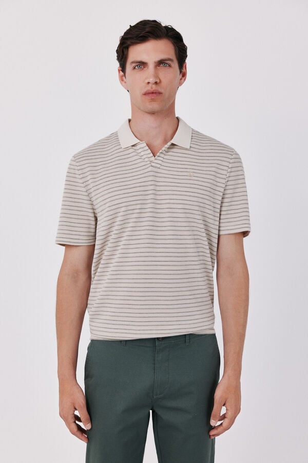 Cortefiel Striped structure polo shirt Ivory